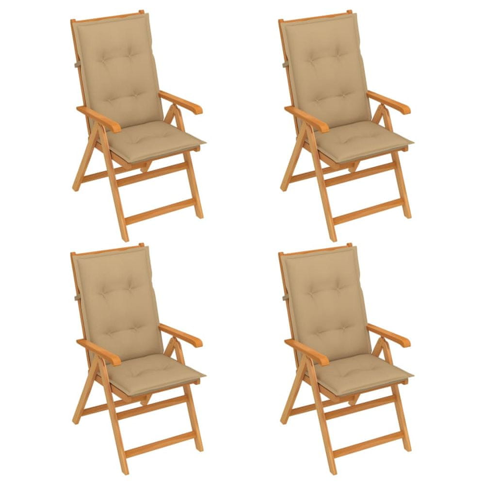 Vidaxl Záhradné stoličky 4 ks s béžovými podložkami tíkový masív